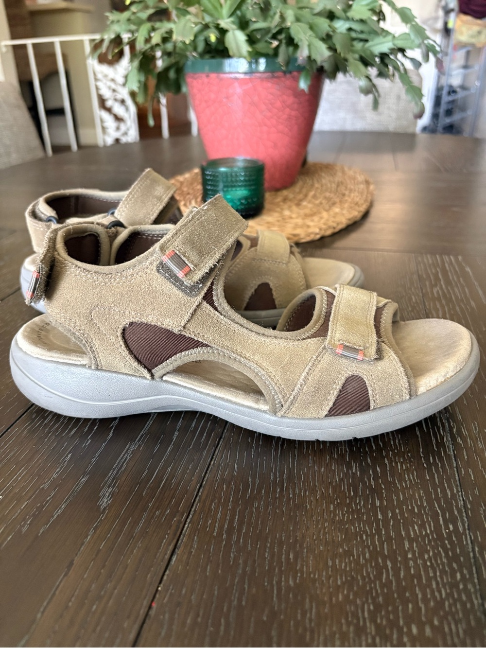 Women’s Clarks Collection  Beige/Tan Adjustable Suede Comfort Sandals - Size 10